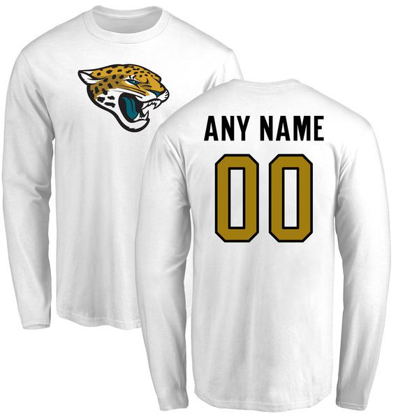 Men Jacksonville Jaguars NFL Pro Line White Custom Name and Number Logo Long Sleeve T-Shirt->->Sports Accessory
